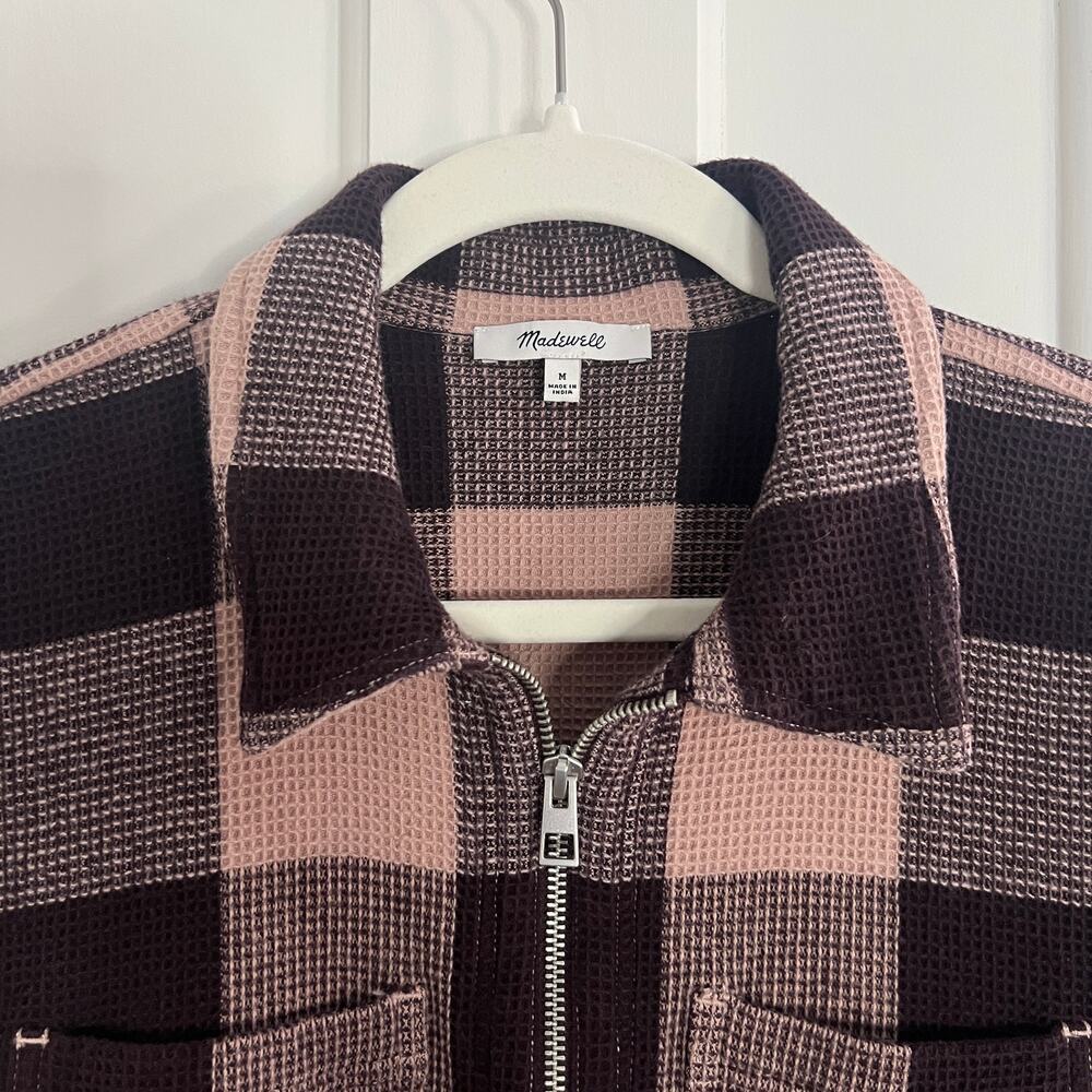 ♥️ Madewell Waffle Half Zip Popover Shirt Warm Sandstone Brown Pink Women Size M - Picture 5 of 7